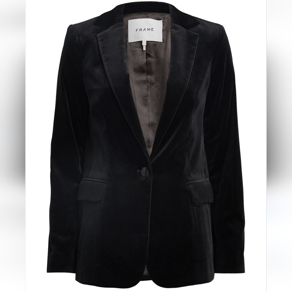 FRAME Charcoal Grey Velvet Single Button Blazer Jacket LWOT0093 Size 4
